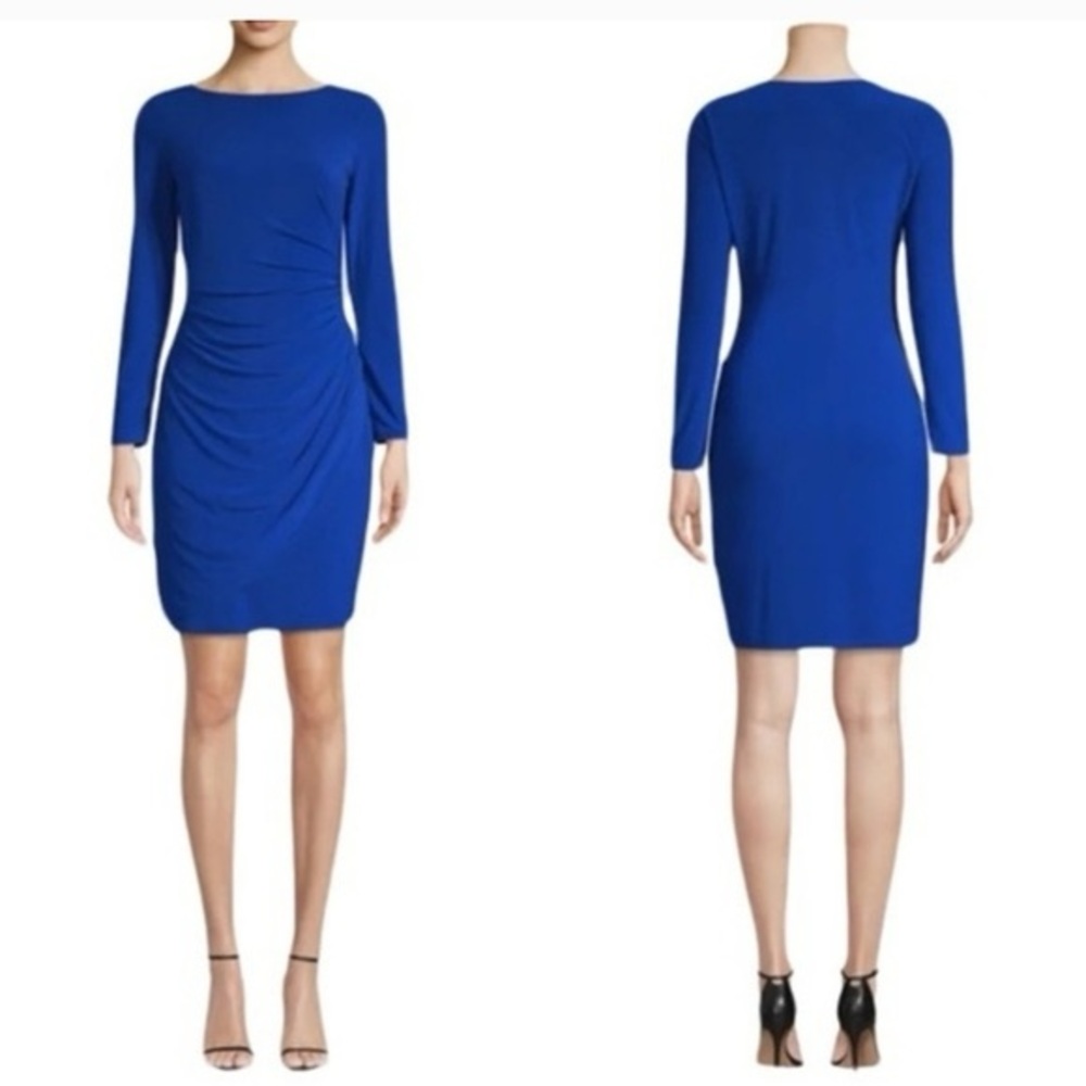 NWT Eliza J Side Ruched Long Sleeve Dress  | Cobalt Blue | Size 8